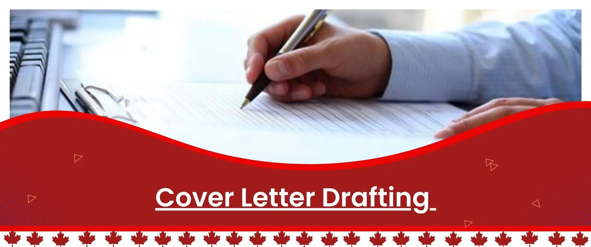cover letter for job fresher with pen in hands image designed by Isha immigration